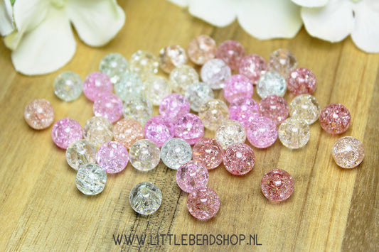 Glaskralen Crackle Pastel Mix 8.5mm, +/- 45 stuks