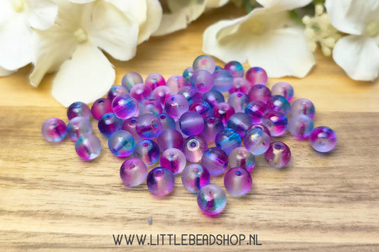 Glaskralen Galaxy Paars & Blauw 6mm, +/- 60 stuks