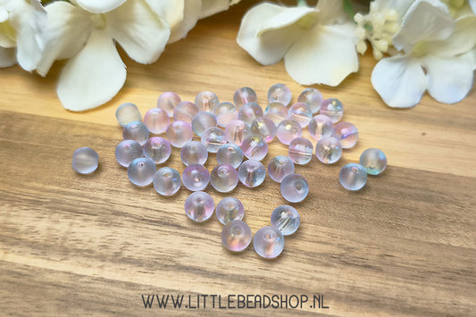 Glaskralen Frosted Grijs & Lichtroze & Goud 6mm, +/- 60 stuks