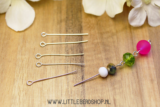 Kettelstiften zilverkleur 30mm, 50 stuks