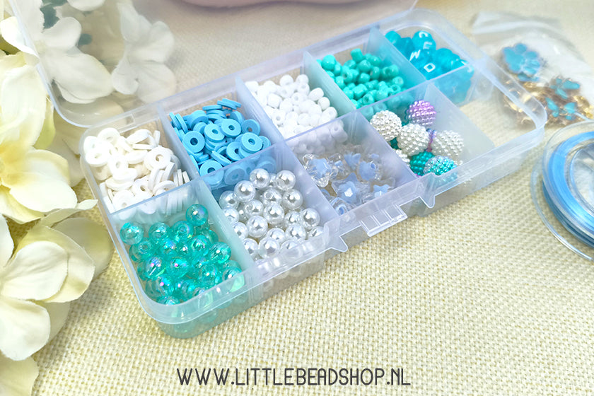 Kralenbox Pastel Blauw Acryl en Glaskralen, per doosje