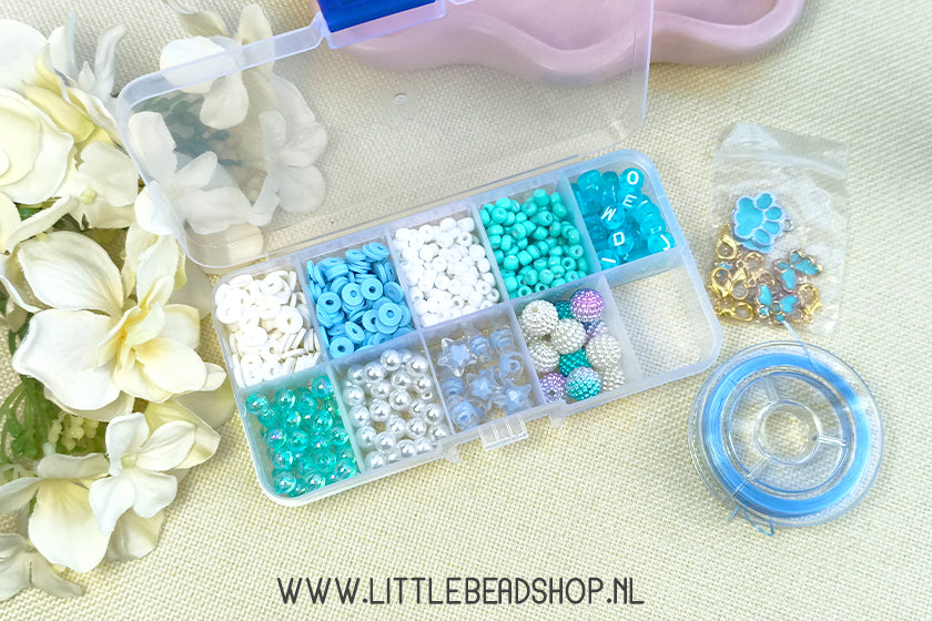 Kralenbox Pastel Blauw Acryl en Glaskralen, per doosje