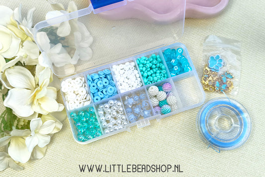 Kralenbox Pastel Blauw Acryl en Glaskralen, per doosje