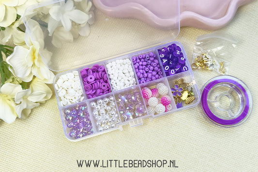 Kralenbox Pastel Paars met elastiek en klein schaartje, per set