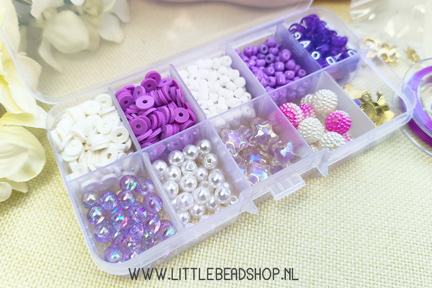 Kralenbox Pastel Paars met elastiek en klein schaartje, per set
