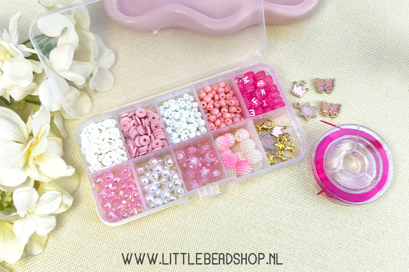 Kralenbox Pastel Roze Acryl en Glaskralen, per doosje