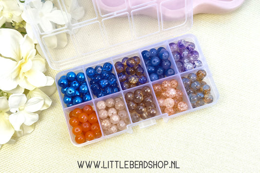 Kralenbox Glaskralen Orange & Dark Blue, per box