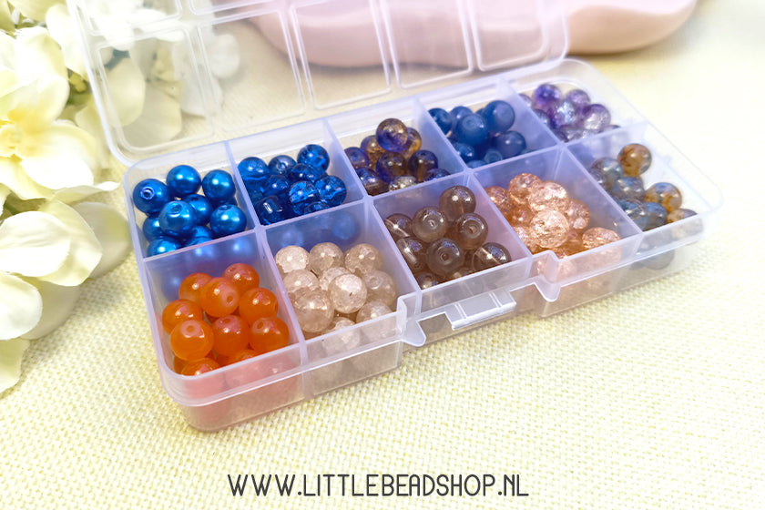 Kralenbox Glaskralen Orange & Dark Blue, per box