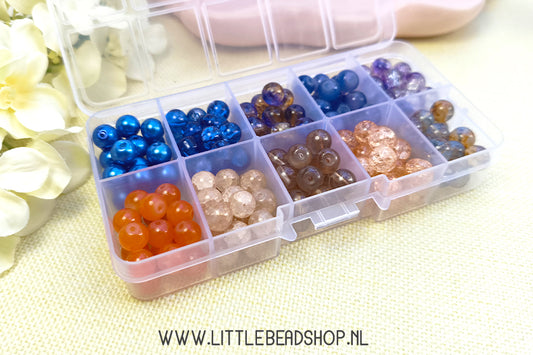Kralenbox Glaskralen Orange & Dark Blue, per box