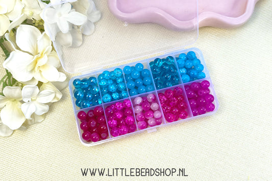 Kralenbox Glaskralen Pink & Blue, per box