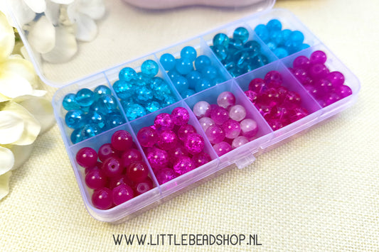 Kralenbox Glaskralen Pink & Blue, per box