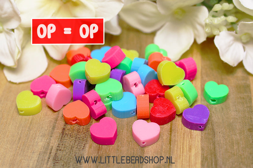 Polymeer kralen Hartjes Mix, +/- 30 stuks