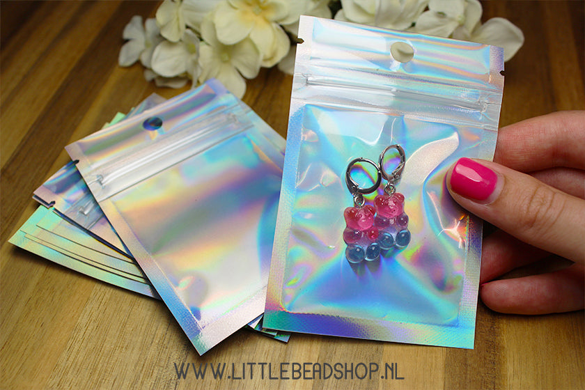 Cadeauzakjes Plastic Holographic klein, 10 stuks