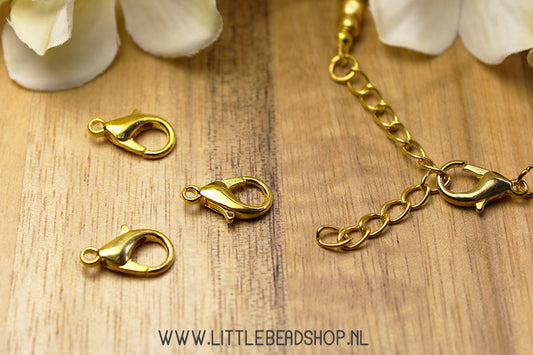 Sluitingen karabijn goudkleur 14mm, 10 stuks