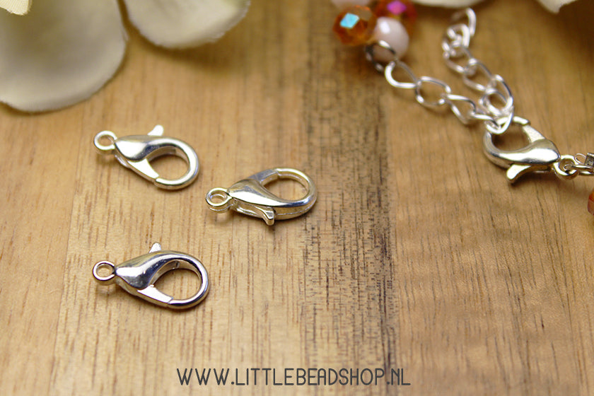 Sluitingen karabijn Zilverkleur 14mm, 10 stuks