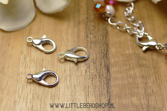 Sluitingen karabijn Zilverkleur 14mm, 10 stuks