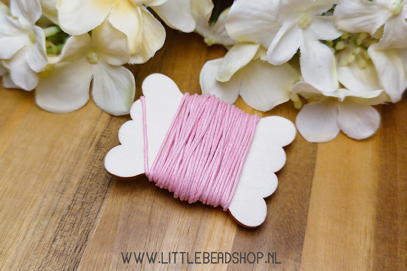 Waxkoord 1mm Licht Roze, per 5 meter