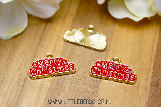 Emaille Bedels Merry Christmas Rood, per stuk