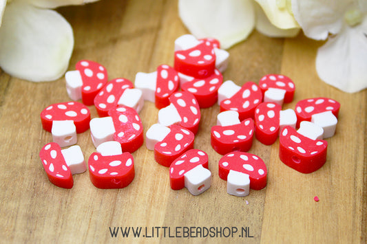 OP=OP Polymeer Kralen Paddenstoel, 15 stuks