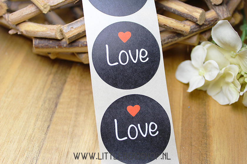 Stickers Love met rood hartje 40mm, 10 stuks