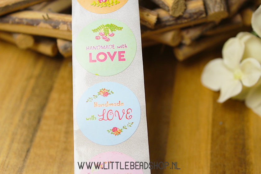 Stickers Handmade With Love Pastel 25mm, 12 stuks