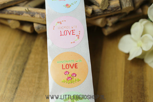 Stickers Handmade With Love Pastel 25mm, 12 stuks