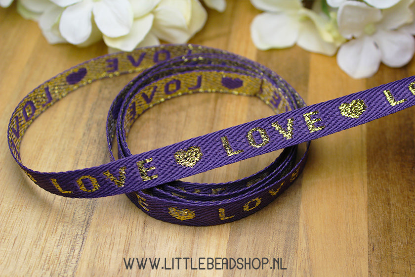 Geweven Lint Love Purple & Gold, per meter