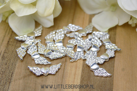 Tussenkralen Vleugels met Hart licht-zilverkleur, 10 stuks